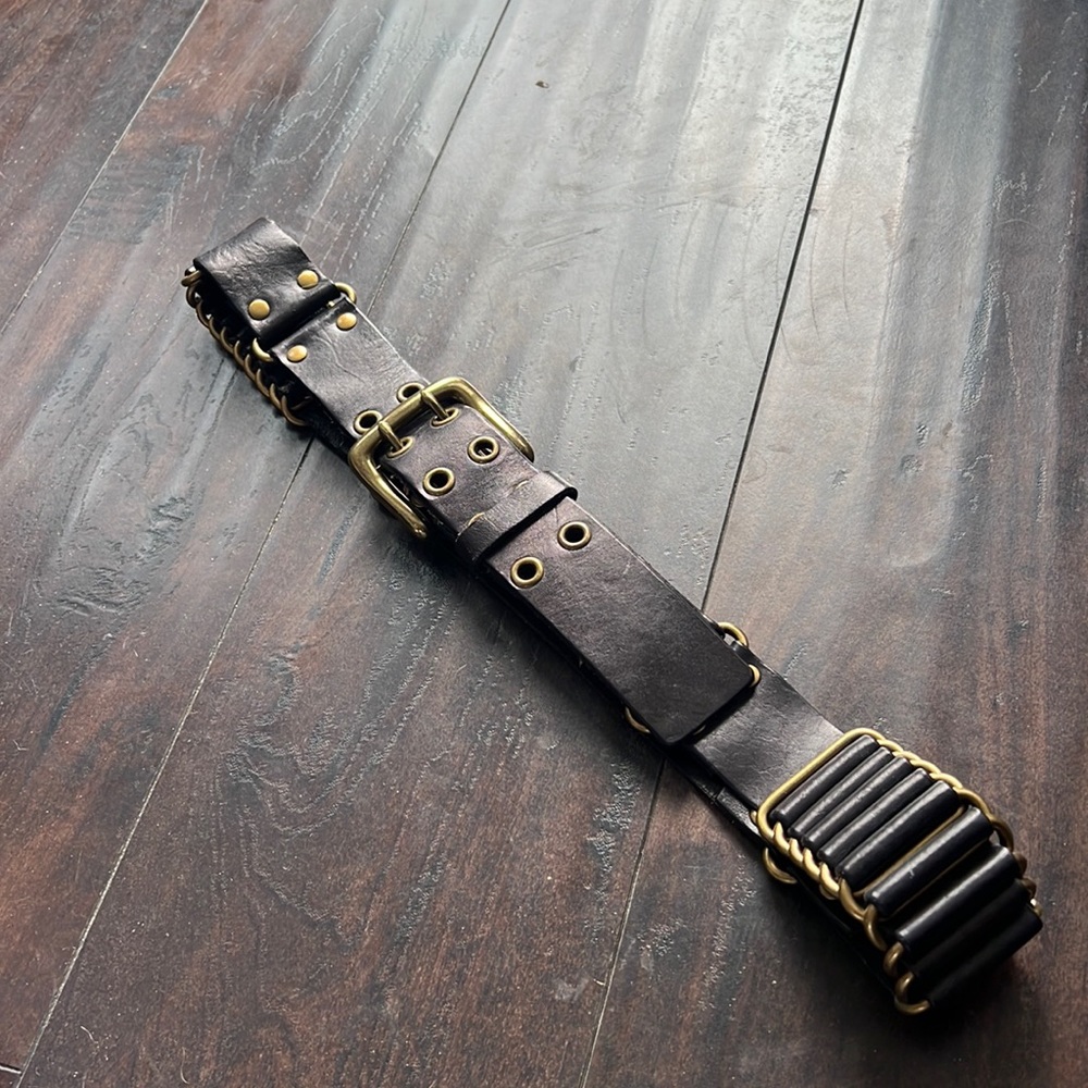 Vintage 90’s WCM New York Brown Leather Metal Details Belt M